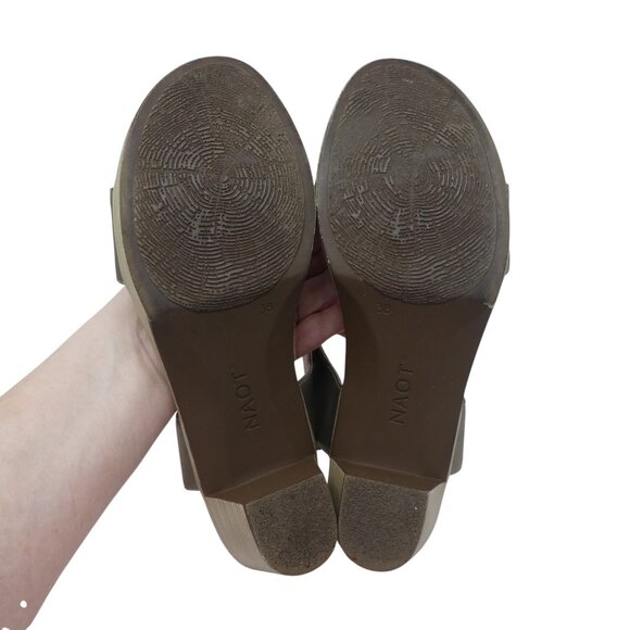 Naot Intact Beige Pewter Leather Open Toe Slingback Heeled Sandals Womens 38 - Picture 10 of 13